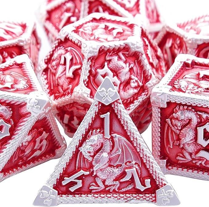 AUSTOR 7-Die Metal DND Dice Set Dungeons and Dragons Polyhedral Roll Playing Dice with Box D20 D12 D10 D% D8 D6 D4 for Pathfinder MTG RPG Board Games