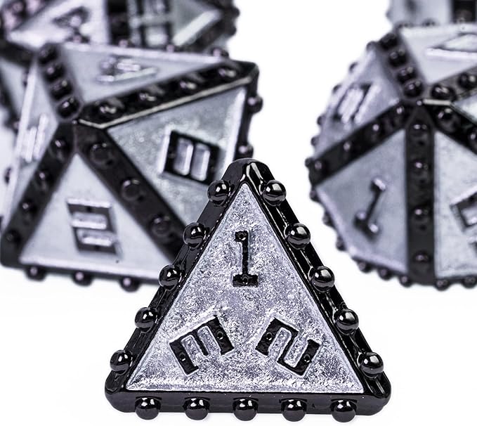 UDIXI Metal Dice Set D&D, Rivet Metal DND Dice Set for Dungeons and Dragons Role Playing Games (Black Nickel Silver)