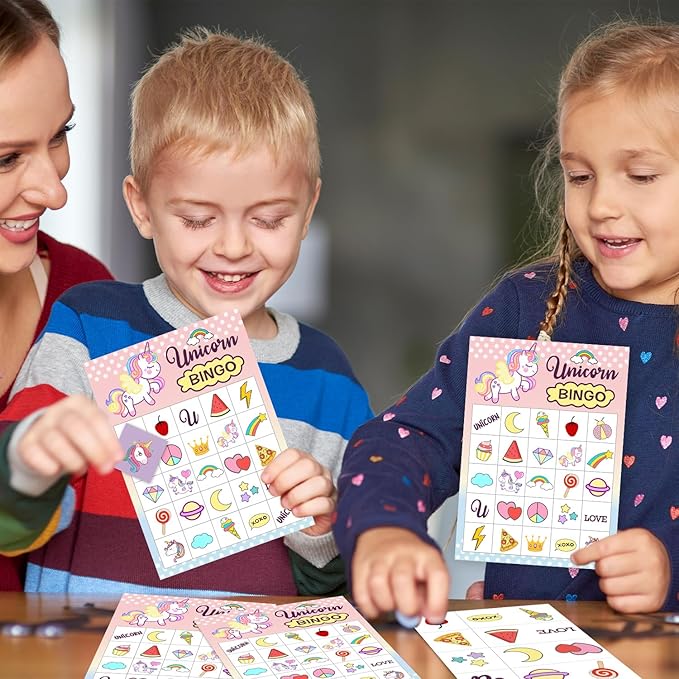 Unicorn Bingo Card Set - Holiday Indoor Outdoor Bingo Game with 24 Players, 5x7 inches Bingo Game Kit, Friends Bingo Game Party Activities Supplies, Festival Gift for Adult Teen -07
