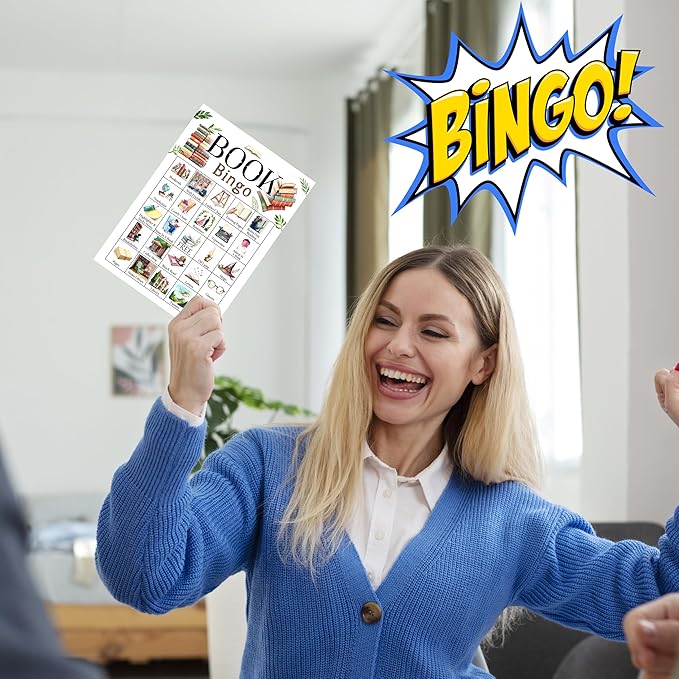 Book Bingo Set - Adults Reading Challenge Game, Bingo Cards, Favors & Decor - 01