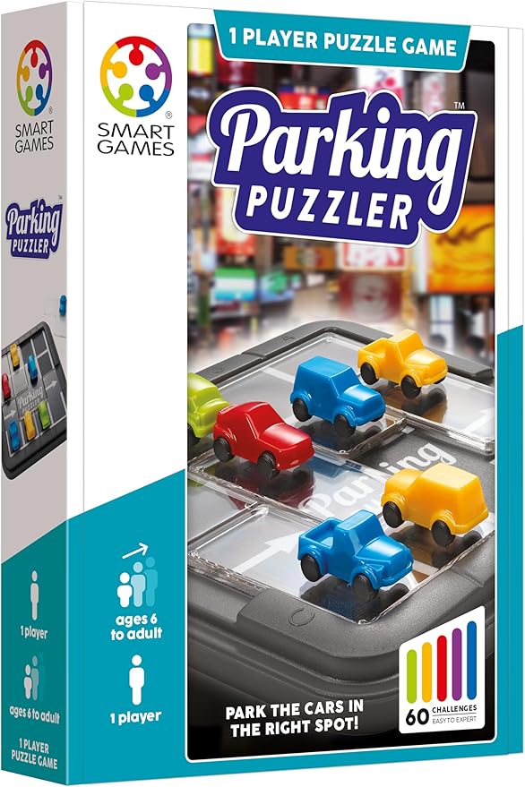 SmartGames Parking Puzzler Cognitive Skill-Building Travel Game with Portable Case featuring 60 Challenges for Ages 7 - Adult