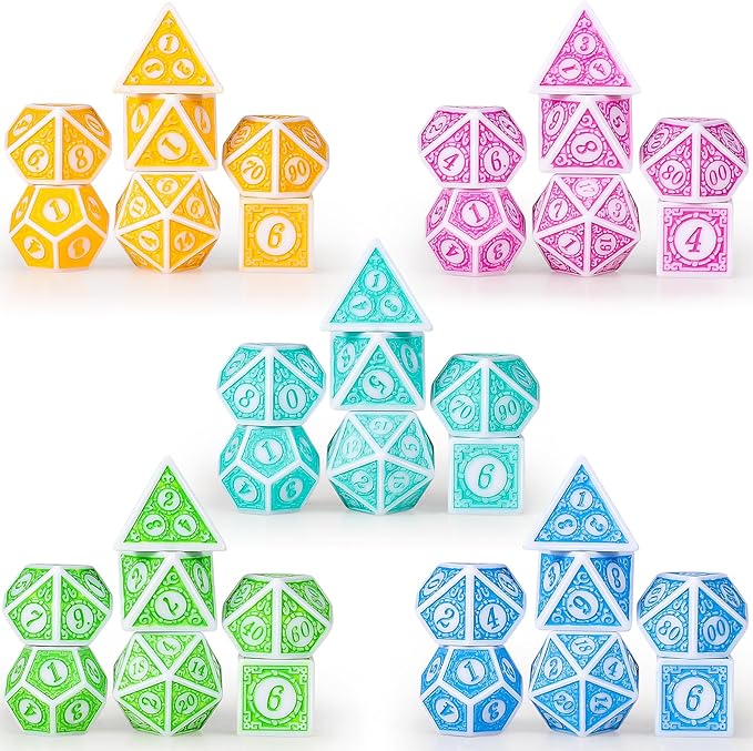CiaraQ DND Dice with 5 Pouches, 5 Sets of Retro Polyhedral Dice for MTG D&D Board Games, 35 Pieces Role Playing Dice