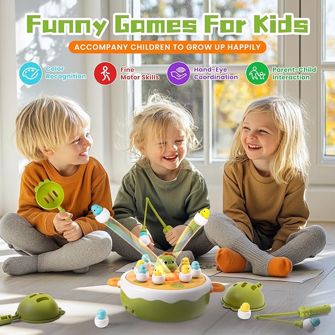 Dinosaur Pop Up Board Games, 4-in-1 Magnetic Fishing Games Set, Dinosaur Operation Game for Toddlers Ages 3+ Birthday