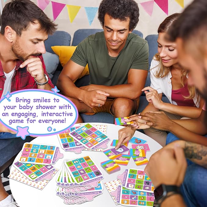 Baby Shower Games for Girl or Boy - 40 Bingo Cards, Activities for Adults and Kids, Party Ideas