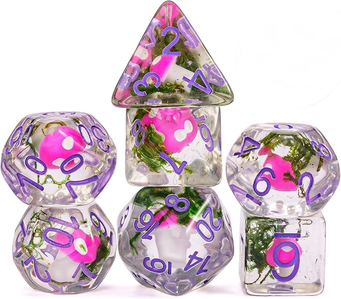 UDIXI 7PCS Polyhedral Dice DND, D&D Dice Set Filled with Mushroom and Seaweed for Role Playing Dice Games as DND RPG Table Games (Seaweed)