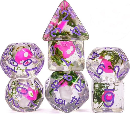 UDIXI 7PCS Polyhedral Dice DND, D&D Dice Set Filled with Mushroom and Seaweed for Role Playing Dice Games as DND RPG Table Games (Seaweed)