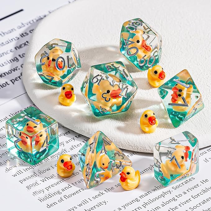 Duck D&D Resin Dice Set, Polyhedral DND Dice Animal Inclusion Dice D and D for Dungeons and Dragons MTG RPG Board Games