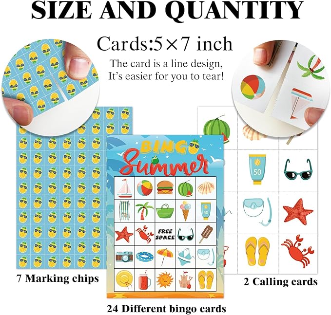 Summer Bingo Cards Summer Party Games Cards for Pool Birthday Beach Party Favors Supplies Decorations 24 Players Bingo Game - JK0109