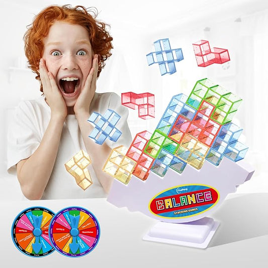 iYuePeng 36 Pcs Tetra Balance Tower Stacking Games Team Building Translucent Blocks Board Game for Kids & Adult, Drop The Pile of Tower STEM Toys for 2 Players, Family, Parties, Travel