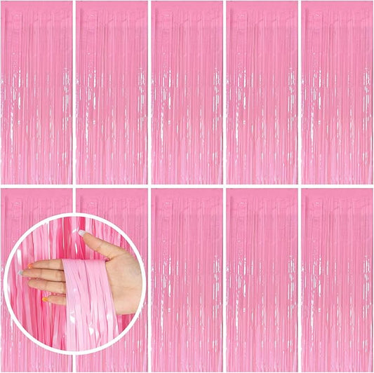 10 Pack Party Backdrop Decorations Pink Tinsel Curtain Party Backdrop Foil Fringe Birthday Decorations Photo Booth Streamer Backdrop Pink Theme Bachelorette Graduation Party Decorations
