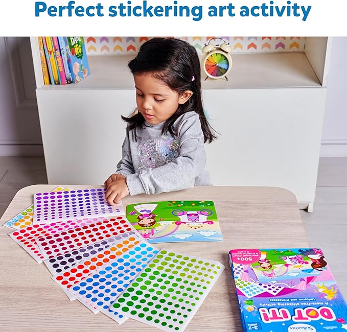 Skillmatics Dot It Sticker Art Activity - Unicorns & Princesses, Mess-Free Fun for Kids, 500+ Stickers, Craft Kits, DIY Scrapbooking Activity, Travel Toys, Gifts for Girls & Boys Ages 3, 4, 5, 6, 7
