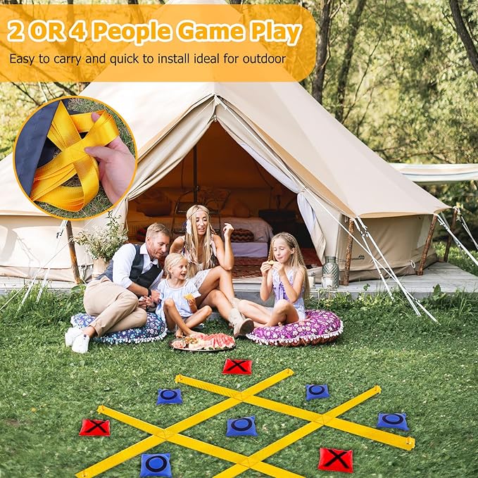 Tic Tac Toe Game - 4 Ft x 4 Ft Giant Bean Bag Toss Tic Tac Toe Outdoor Game for Backyard, Camping, Lawn, Fun Outdoor Games for The Family and Kids - Portable Yard Game Requires No Assembly