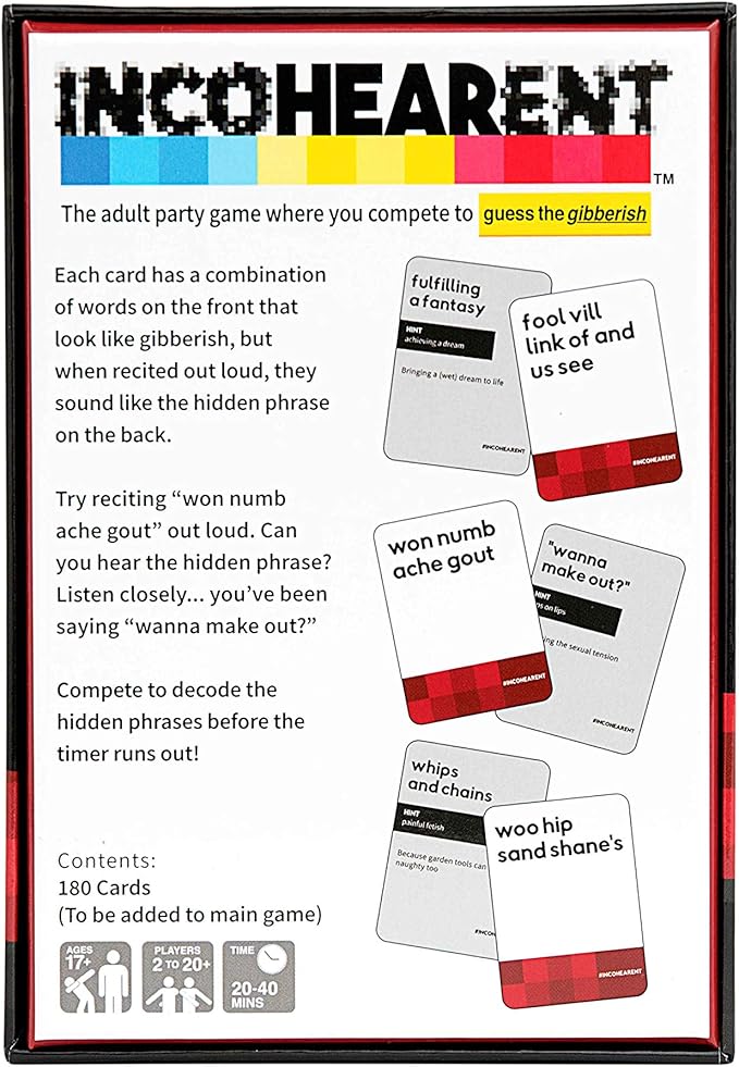 Incohearent Expansion Pack NSFW Edition by Relatable, Designed to Add on to Incohearent Core Game, Funny Card Game for Adults, Good for Party Games or Gag Gifts, Includes 180 Cards to Add to Main Game