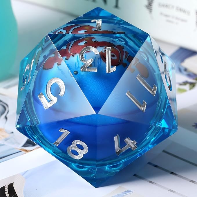 55mm LED D20 Dice,DNDND LED 20 Sided DND Dice with Gorgeous Gift Velvet Pouch for Dungeons and Dragons (Fish)