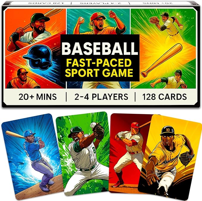 QUOKKA Baseball Fast-Paced Card Game for Kids & Adults – 128 Cards & Easy Rules – Quick & Fun Matching Game – 2-8 Players – Ages 8+ – Perfect for Family Games Night, Travel and Parties
