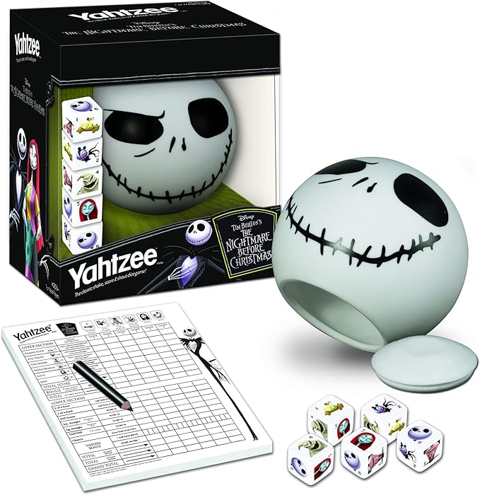 Disney Yahtzee The Nightmare Before Christmas Dice Game | Collectible Jack Skellington Toy | Family Dice Game & Travel Games