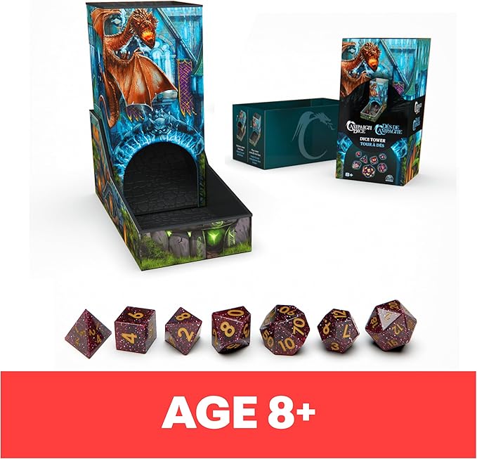 Campaign Dice Tower, Portable 7 Polyhedral Dice Role-Playing Board Games DND Dungeons Dragons MTG Magic The Gathering, for Adults & Kids Ages 8 and up