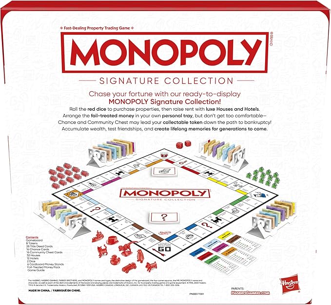 Monopoly Signature Collection Family Board Game for 2 to 6 Players, Premium Packaging and Components, in-Box Storage, Family Game for Ages 8+