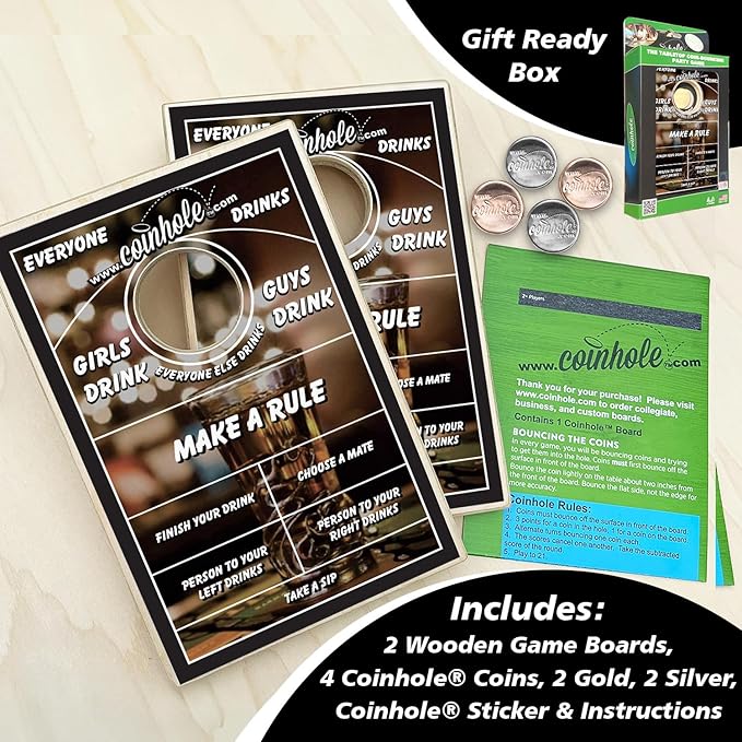 Desktop Coin Bouncing Party Set | Tabletop Cornhole Board | Small Travel Game Includes Coins