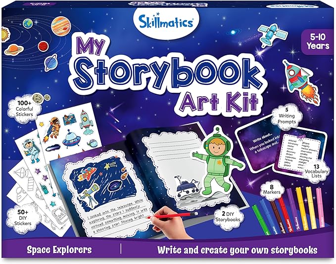 Skillmatics Storybook Art Kit - Space Explorers Art Kit for Kids, Write & Create Space Stories, Creative Activity for Boys & Girls, DIY Kit, 300+ Stickers, Gifts for Ages 5, 6, 7, 8, 9, 10