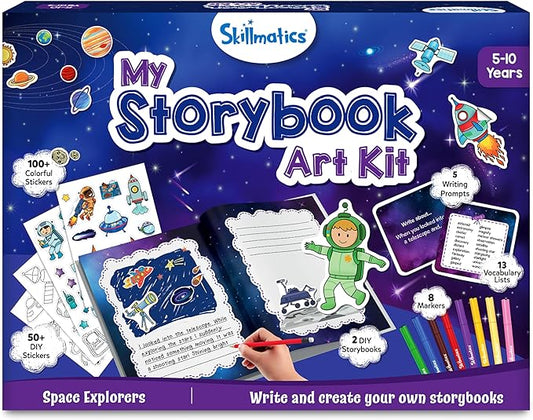 Skillmatics Storybook Art Kit - Space Explorers Art Kit for Kids, Write & Create Space Stories, Creative Activity for Boys & Girls, DIY Kit, 300+ Stickers, Gifts for Ages 5, 6, 7, 8, 9, 10