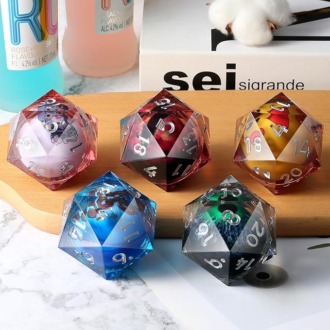Liquid 55mm D20 Dice,DNDND LED 20 Sided DND Dice with Gorgeous Gift Velvet Pouch for Dungeons and Dragons (Cat)