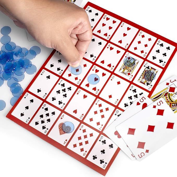 Brybelly Poker Keno Game Set with Cards and Chips - Adult Family Casino Board Game Night Gift Includes Deck of Playing Cards, 12 Boards, 200 Bingo Chips