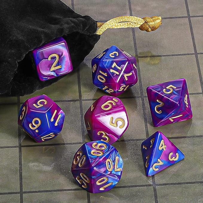CiaraQ DND Polyhedral Dice Set with a Black Dice Bag for D&D RPG MTG Role Playing Table Games