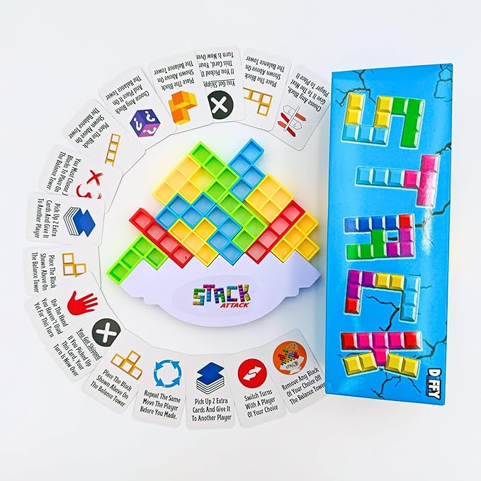 Stack Attack - Fun for Kids and Adults, Stacking Balance Game, Perfect for Family Game Night, Classrooms, Portable for Travel, Popular Social Media Games, Ages 3+