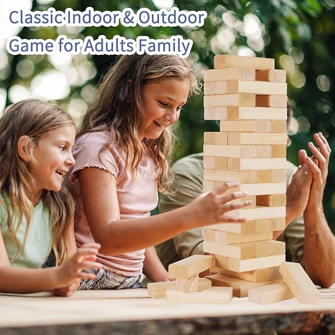 Giant Tumble Tower, 56 PCS Wooden Stacking Game (Stack to 3.5FT) - Pine Stack Timber Board Play with Carrying Bag-Classic Indoor/Outdoor Games for Adults Family