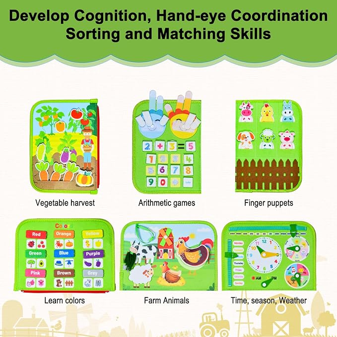 Busy Board Montessori Toy for Toddlers, Educational Activity Sensory Board Preschool Learning Fine Motor Skills Toys,Busy Book for Toddlers,Gift for Boys Girls,Travel Toys for Kids