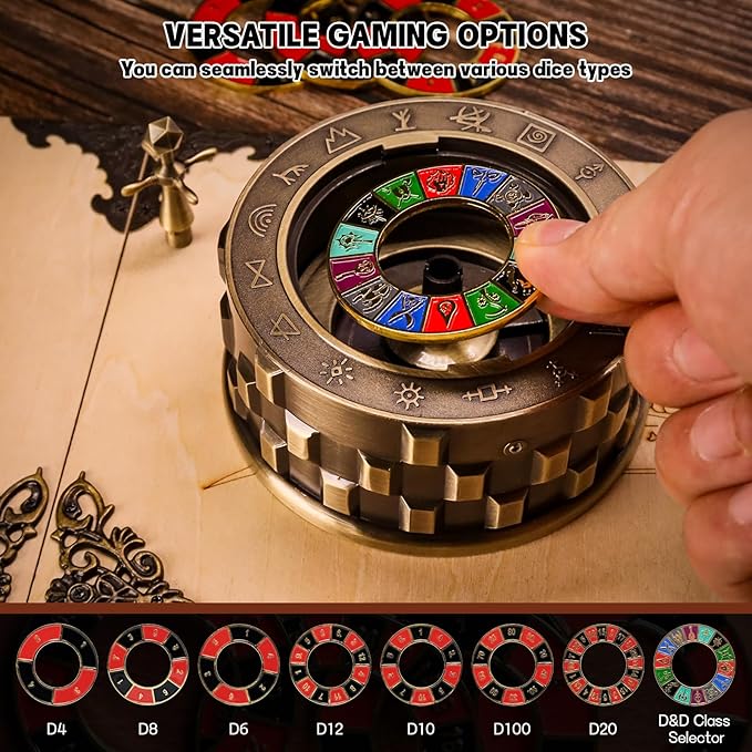 CZYY Roulette Dice - 7-in-1 Metal Spinner Dice Set, Unique Spinning Dice, Desk Fidget Gadget - Cool DND Role Playing Dice, Gift & Accessories for D&D, Tabletop RPG, Board Game (Bronze)