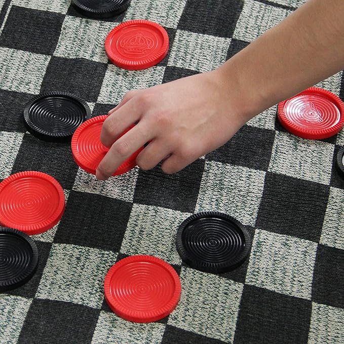 Lulu Home Jumbo Checkers, Giant 3-in-1 Checkers Game Rug Board Game Set, 2 Players