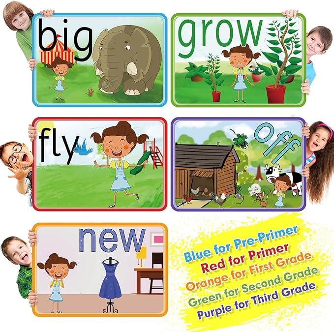 SpringFlower Sight Words Flash Cards with Pictures,Motions&Sentences, 220 Dolch Sight Words for Preschool, Kindergarten, 1st, 2nd & 3rd Grade.Homeschool, Learn to Read, Phonics Learning,235 Pieces