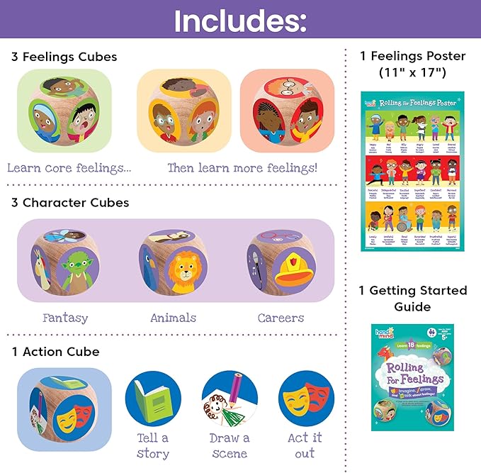 hand2mind Rolling for Feelings Dice Game, Therapy Games, Play Therapy Toys, Social Emotional Learning, Emotional Regulation for Kids, Social Skills Activities for Kids, School Counselor Supplies