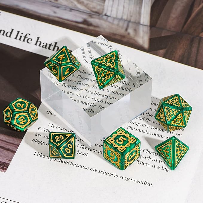 Dice DND, Polyhedral Dice Set(7 Pcs) D&D Dice with Leather Dice Bag for Dungeons and Dragons Role Playing Dice Games RPGs(Druid - Green)