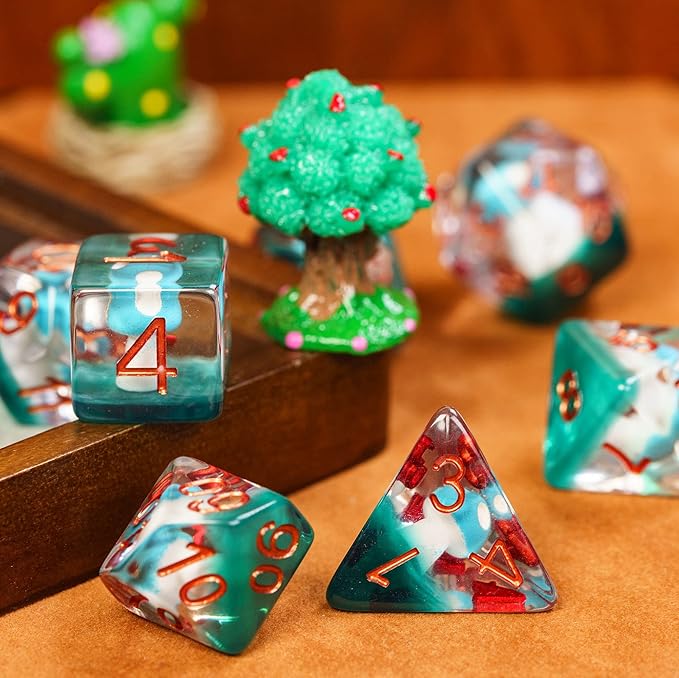 UDIXI 7PCS DND Dice Set, Polyhedral Dice Set D&D Filled with Blue Mushroom, for Dungeons and Dragons Role Playing Games Tabletop Games