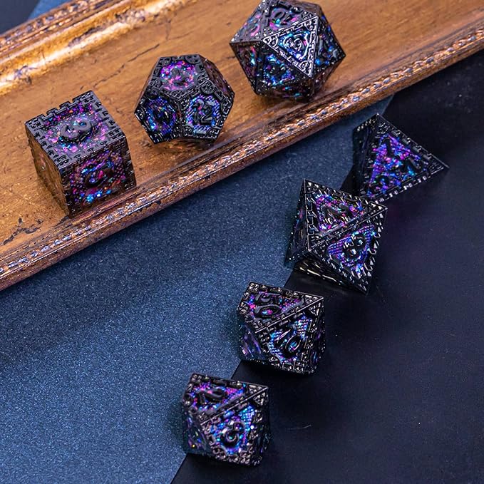 UDIXI Metal DND Dice Set, 7PCS Polyhedral D&D Dice Set Dragon d and d Dice with Gift Box for Dungeons and Dragons Role Playing Games (Purple Sequins)
