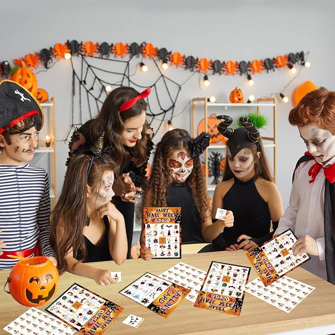 Halloween Bingo Set - 24 Player Game with Bingo Cards for Adults, Family Activities & Party Supplies