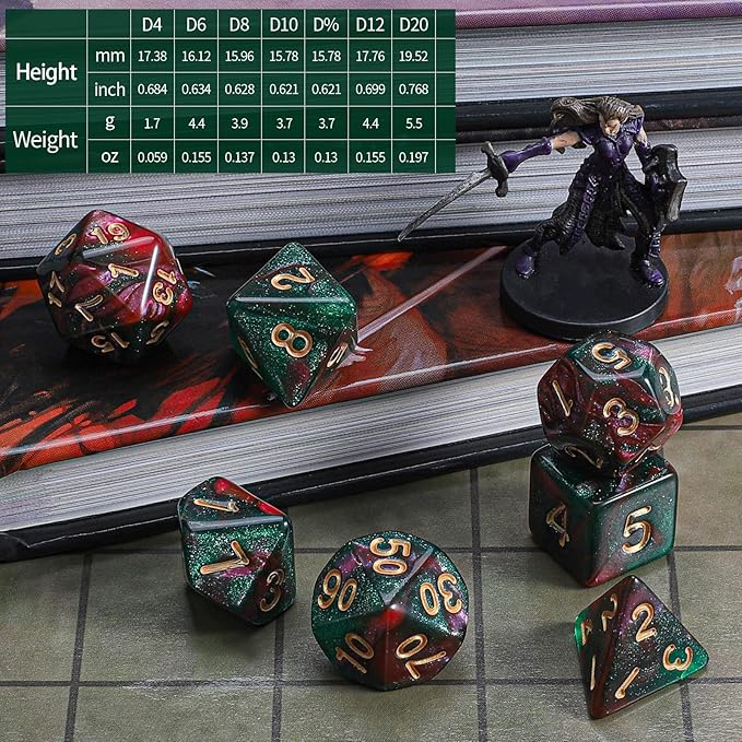 CiaraQ DND Polyhedral Dice Set with a Black Dice Bag for D&D RPG MTG Role Playing Table Games