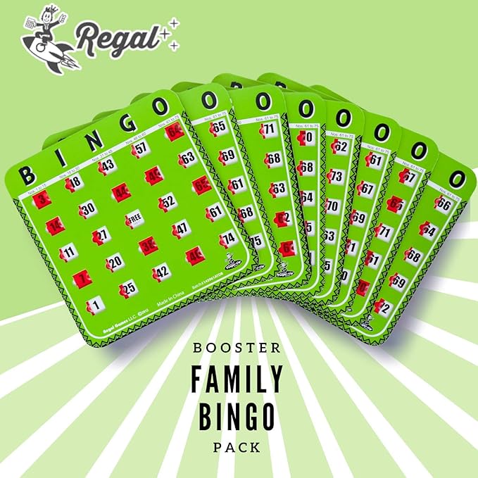 Regal Bingo Bulk Bingo Cards with Sliding Windows - Reusable Large Print Bingo Game Cards for Adults Large Group - 8 Pack, Green