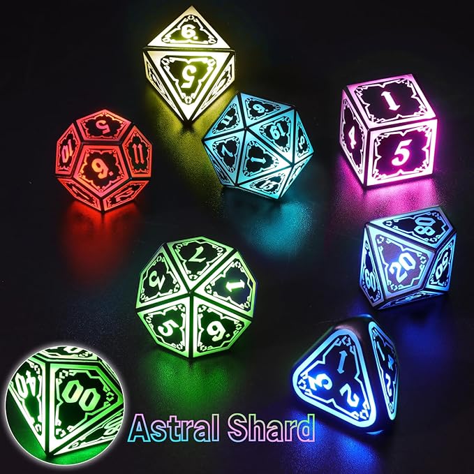 Wireless Light Up Dice Set D&D RGB for Dungeons and Dragons,Cool LED DND Dice with Charging Box Rechargeable 7 Color Polyhedral Role Playing Dice for DND Gifts RPG(Astral Shard Black)
