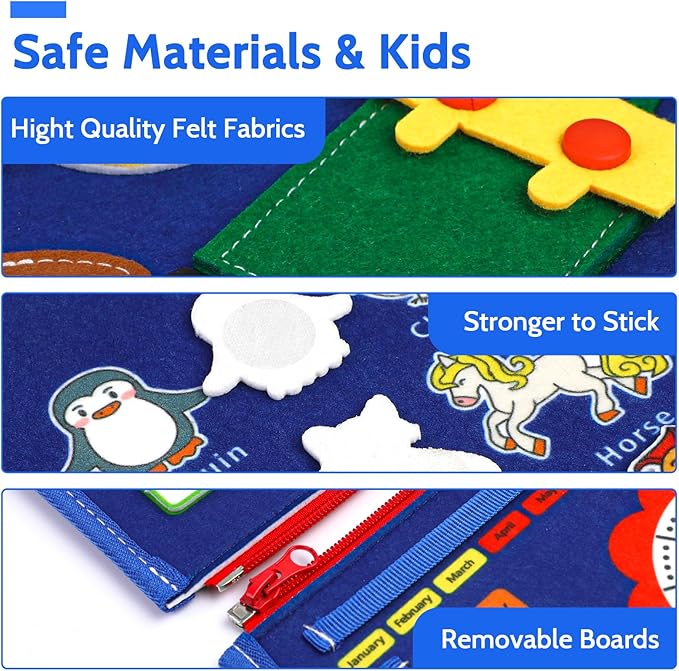 Busy Board Book,8 in 1Toddler Montessori Toys for 18 Months Toddler-Girls Birthday Gifts,Easter Sensory Toys for Toddlers,Alphabet Number Animal Educational Activities Toy for Motor Skills