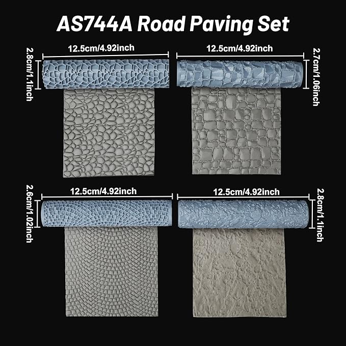 RPG Terrain Texture Roller for Foam and Clay Modeling- Professional for Dungeon Walls, DND Terrain Sets, TTRPG Buildings, and Role Playing Table Maps- AS744A Road Paving