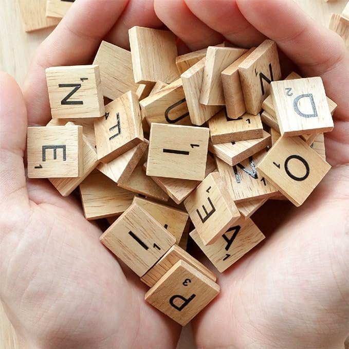 200 Pcs Scrabble Letters - 2 Complete Sets 200 Pcs in 1 Pack - Wood Tiles - Great for Crafts, Letter Tiles, Spelling by Clever Delights