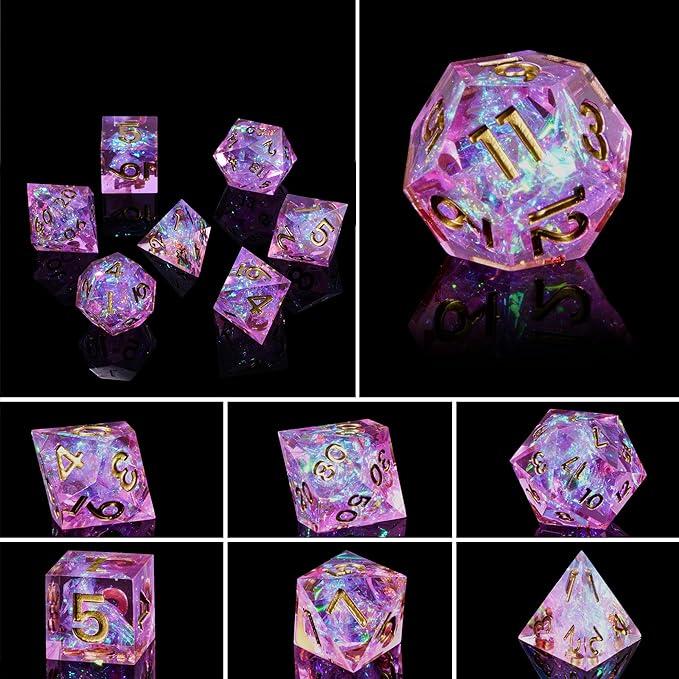 7PCS DND Dice Set,Handmade Sharp Edge Dice Set D&D RPG Polyhedral Die,for Dungeons and Dragons TTRPG Games Roleplaying Games Pathfinder,with Gift Box(Violet)