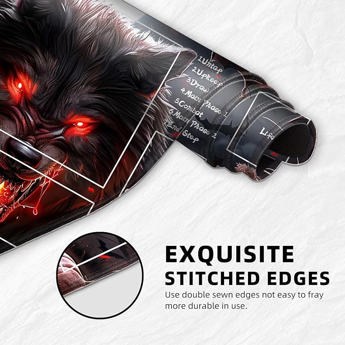 for MTG Playmat with Zones Storage Bag, for TCG Playmat and Playing Card Mat for Magic Board Games, Werewolf Non-Slip Stitched Edges Game Mat, Rollable Foldable Card Playmats