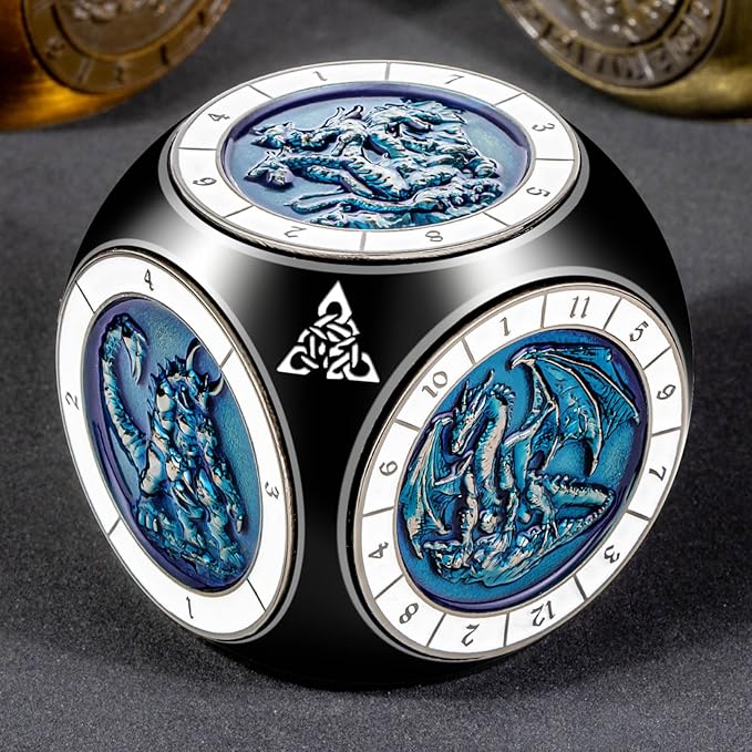 7 in 1 Spinner DND Dice Set, Metal D and D Dragon Dice with Gift Box, Role Playing Dice, Black Blue