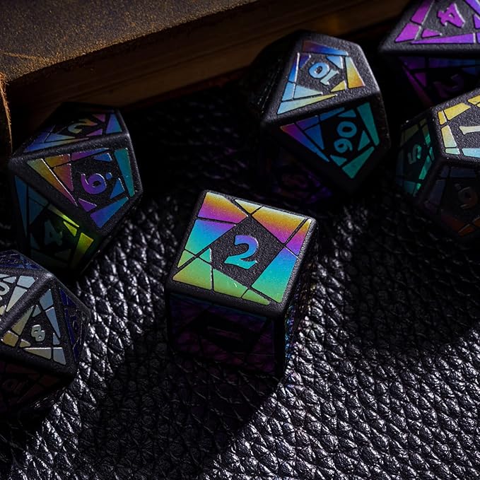 UDIXI Obsidian Dice Set, 7PCS Stone DND Dice with Colorful Pattern, Handmade Polyhedral Dice Set for D&D Dungeons and Dragons Role Playing Games and Other Tabletop Game
