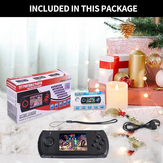 16 Bit Handheld Game for Kids Built-in 230 HD Classic Retro Video Games USB Rechargeable 3.0 Inch Childrens Travel Electronics Toys Portable Gaming Player System Gift for Boys Girls Ages 4-8-12